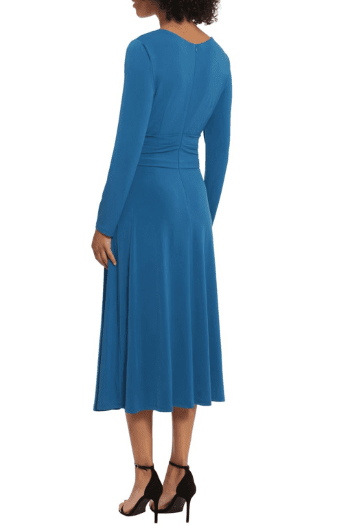 V-neck Long Sleeve Faux Wrap MIDI Dress blue 18W - Image 2