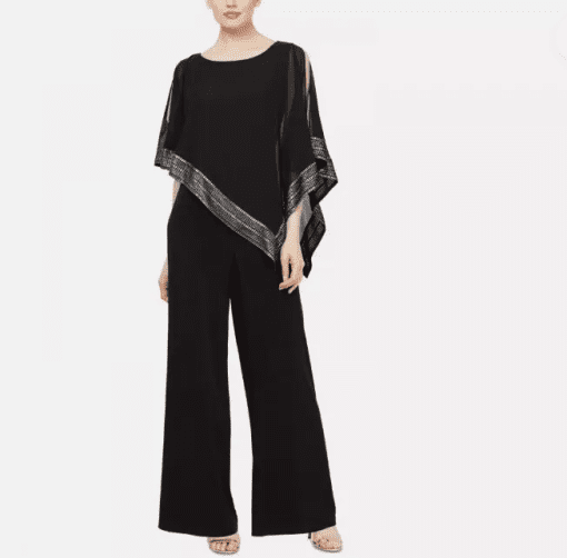 Connected Apparel Black Cape Jumpsuit - Petite Formal Wear