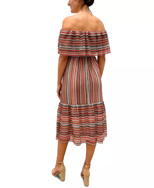 Sam Edelman Women's Off Shoulder Stripe Hem MIDI Dress, 4 - Image 2