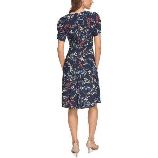 Tommy Hilfiger Floral Ruche Empire Waist Fit-and-Flare (Sky Captain/Blue) Women's Dress 6 - Image 2