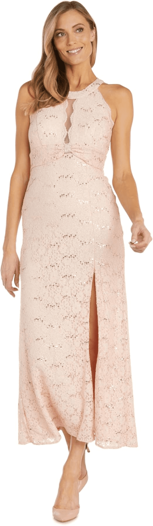 R&M Richards Pink Lace Evening Gown Size 4 - Formal Dress