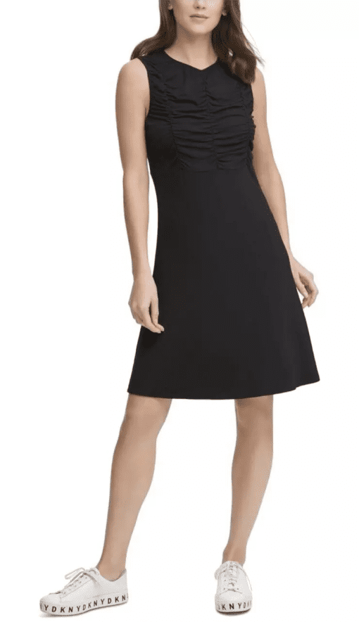 Dkny Womens Black Stretch Crew Neck Above the Knee Fit Flare Dress Xl - All