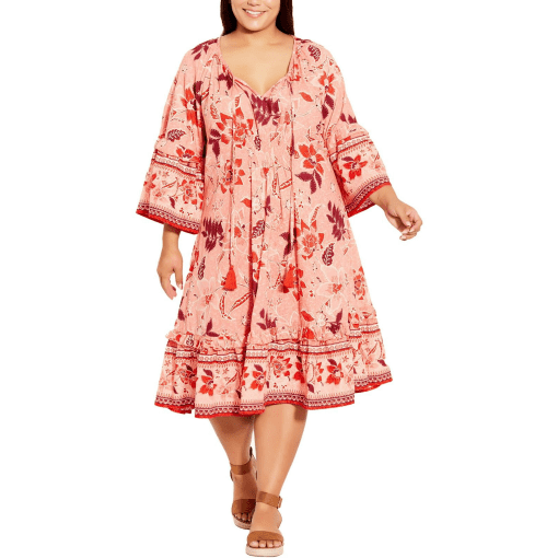 City Chic Floral Midi Dress - Pink, Plus Size 22/24 - Women's Dresses