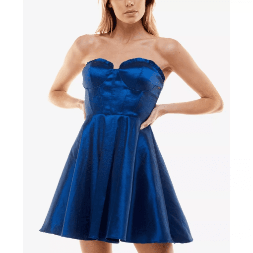 B darlin Juniors Womens Bustier Ruffled Fit & Flare Dress 11/12