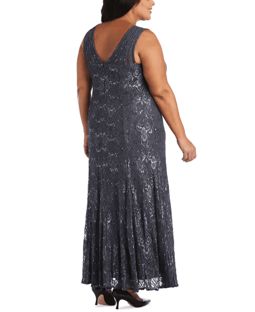 R & M Richards Plus Size Grey Lace Formal Gown - 16W - Image 2