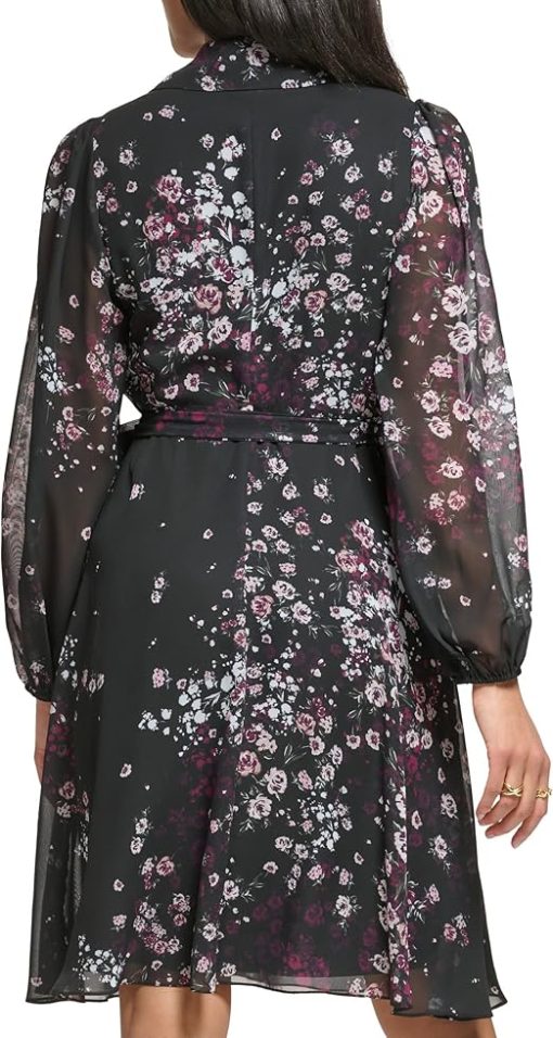 DKNY As Dkny Women's Floral-Print Faux-Wrap Dress - Black/Raisin 4 - Image 2