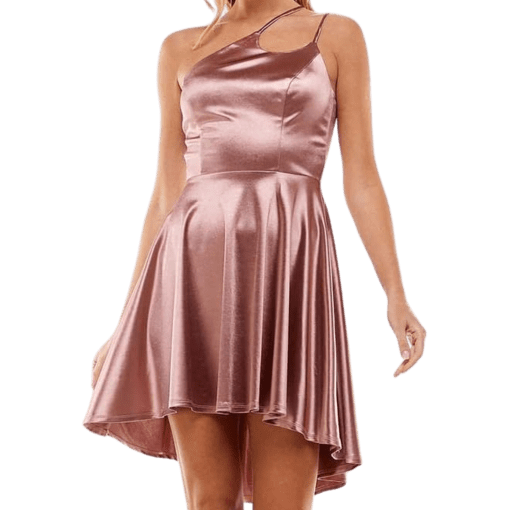 City studio Juniors Womens Satin Hi-Low Fit & Flare Dress 3 - Image 2