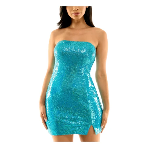 B darlin Juniors Womens Sequined Mini Cocktail and Party Dress 1/2