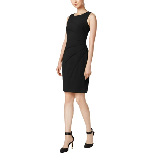 Calvin Klein Women's Sleeveless Boat Neck Lined Scuba Sheath Dress, Black, 6 - Image 2