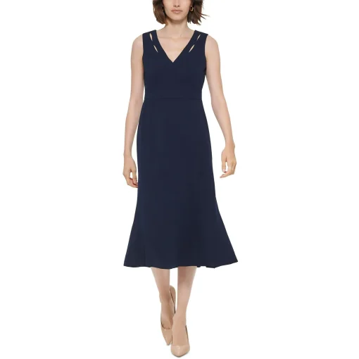 Calvin Klein Womens V-Neck a-Line MIDI Dress 2 - Image 2