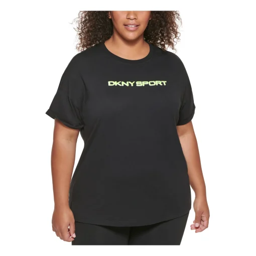 DKNY Sport Womens Plus Crewneck Cotton T-Shirt black 3X