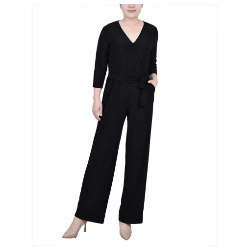 NY collection Petites Womens Surplice Lace Trim Jumpsuit size PM - Image 3