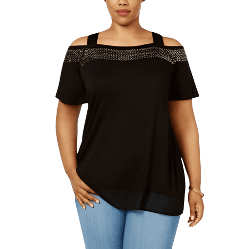 Belldini Plus Size Cold-Shoulder Top - Black 2X