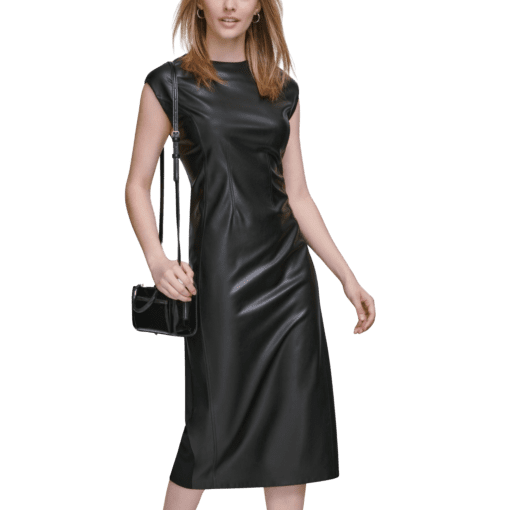 Calvin Klein Black Faux Leather Midi Dress - Size 14 - Women's Dresses