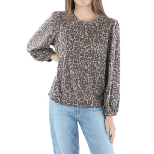 Riley & Rae Womens Animal Print Waffle Pullover Sweater L