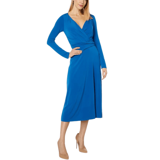 Maggy London Long Sleeve V-Neck Wrap Dress (Classic Blue) Women's Dress 8