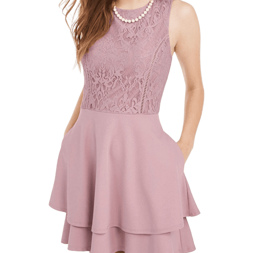 SPEECHLESS Womens Purple Embroidered Zippered Sleeveless Jewel Neck Short Ruffled Dress Juniors L