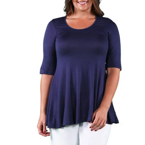 24seven Comfort Apparel Plus Size Tunic Top - Navy purple 2X