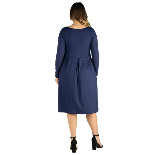 24 SEVEN Women's Plus Size Fit and Flare MIDI Dress - Navy 2X - Image 2