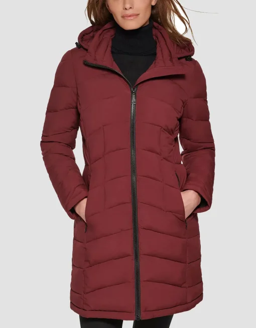 Calvin Klein Women's Hooded Packable Puffer Coat, Created Oxblood size S