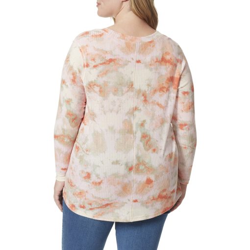 Jessica Simpson Women's Blouses 5LH - White & Orange Tie-Dye Melinda Textured Scoop Neck Top - Plus 1X - Image 2