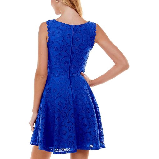 City Studio Juniors Womens Lace Overlay Mini Fit & Flare Dress blue 5