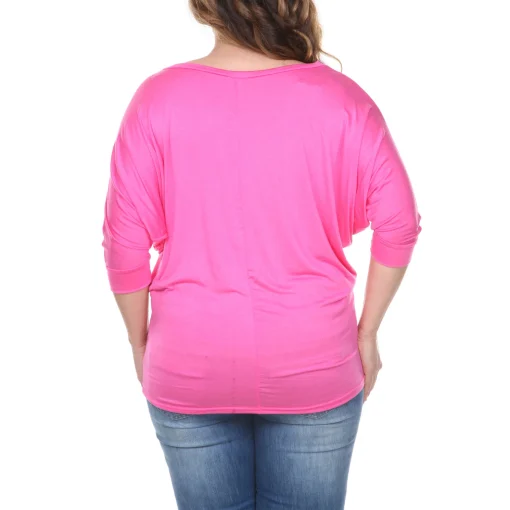 White Mark Women's Plus Size Bat Sleeve Tunic, Fuchsia, 4Xl - Image 2