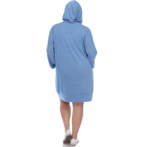 White Mark Women's Plus Size Hoodie Sweatshirt Dress, Blue, 2X - Image 2