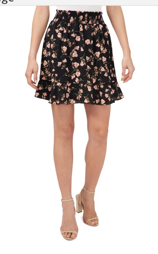 CeCe Womens Smocked Floral Mini Skirt L