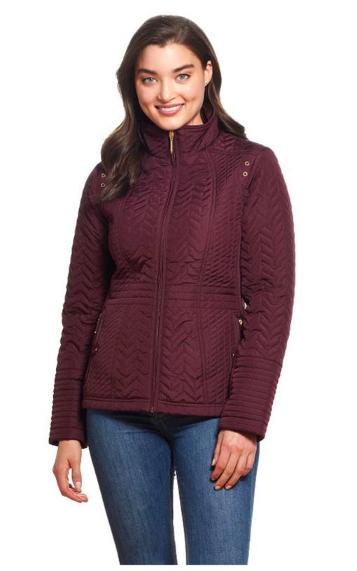 Merlot Side-Stretch Quilted Zip-up Coat - Women S