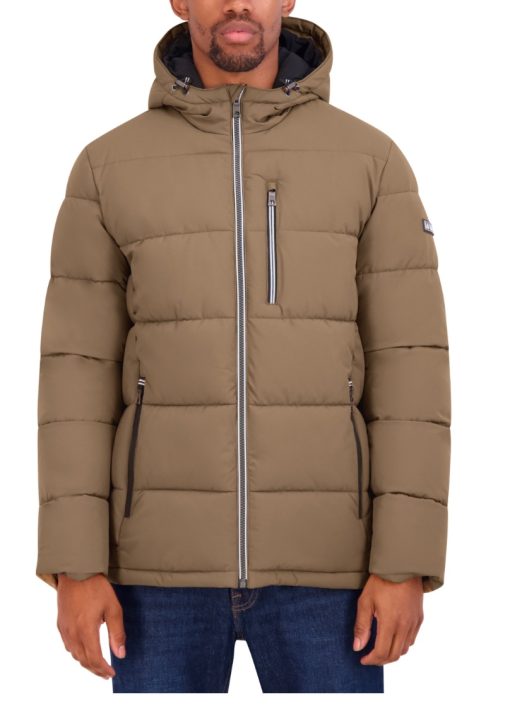 Nautica Men's Quilted Hooded Puffer Jacket - Otter L