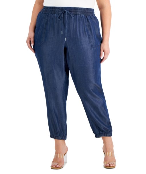 Bar III Plus Size Blue Denim Jogger Pants - Women's Casual Pants