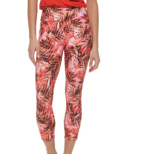 DKNY Sport Palm Print Capri Leggings - Red - XL - Workout