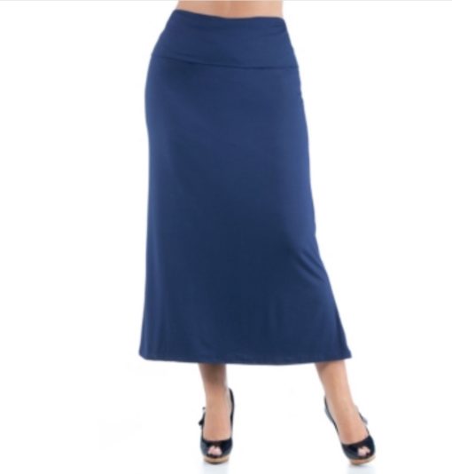 24seven Women's Plus Size Comfortable Foldover Maxi Skirt - Navy 2X