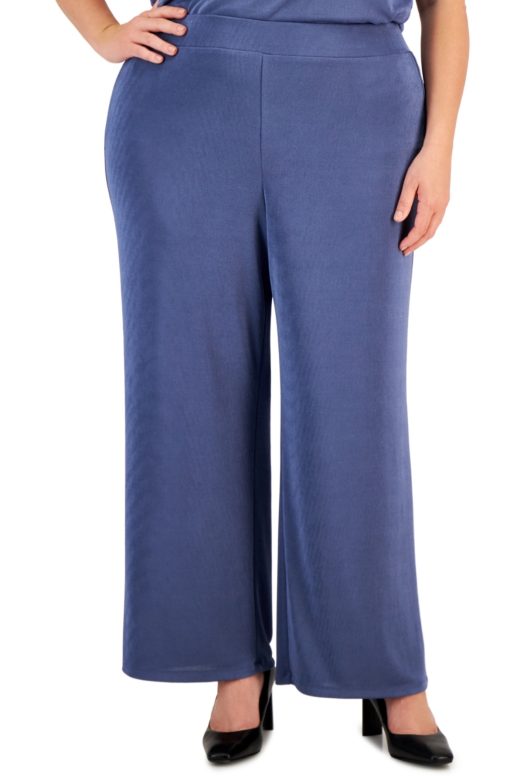 KASPER Plus Size Blue Wide Leg Pants - Women's Trousers