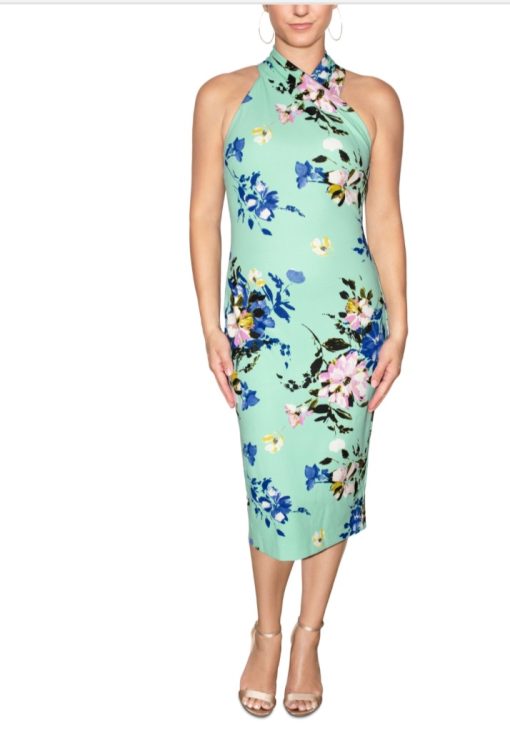 Rachel Womens High-neck Fitted MIDI Dress XS