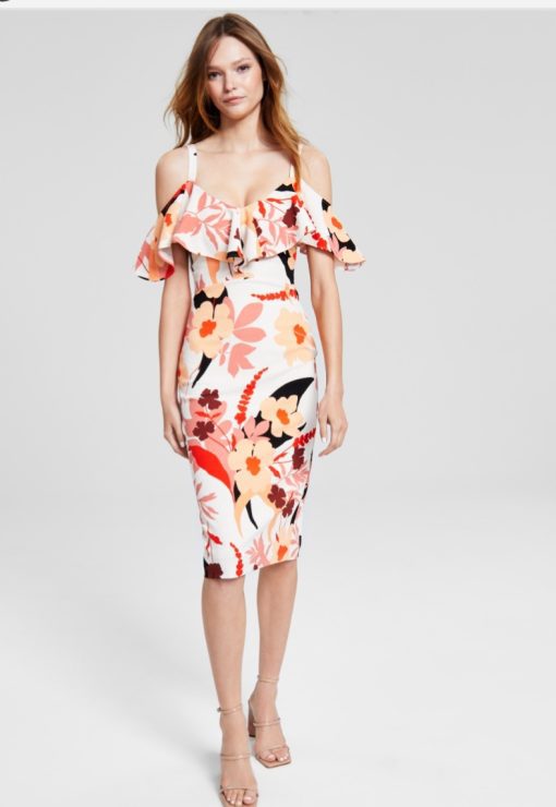 Rachel Womens Floral Print MIDI Sheath Dress XS