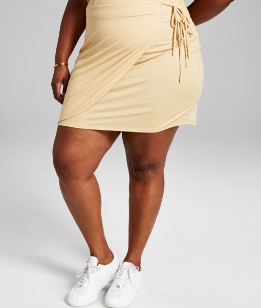 And Now This Trendy Plus Size Side Tie Skirt - Camel Brown 0X