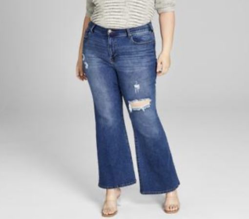 ANDNOWTHIS And Now This Trendy Plus Size Ripped Flare-Leg Jeans - Off Road 20W