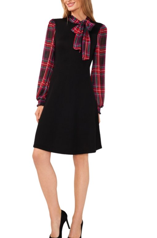 Cece Glamour Melody Womens Plaid Knit Sweaterdress XS