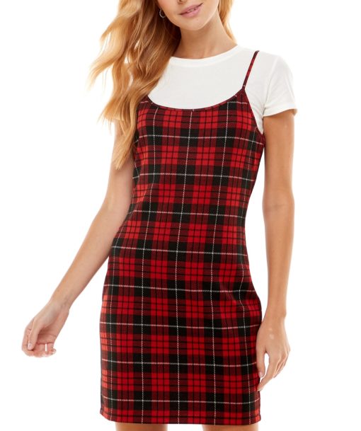 Derek heart Planet Gold Juniors' T-Shirt & Plaid Bodycon Dress XL