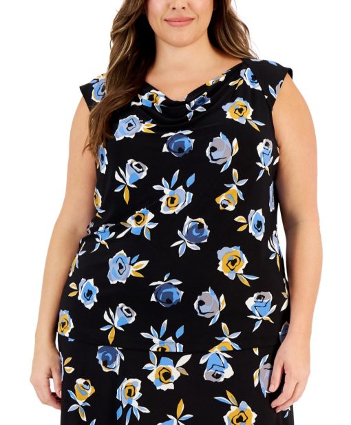 KASPER Plus Womens Cowl Neck Sleeveless DRESS FLORAL 1X