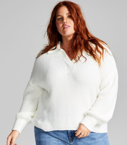 And Now This Trendy Plus Size Polo Collar Sweater pikeperch 1X