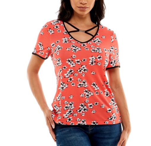 ADRIENNE VITTADINI Coral Floral Tee Shirt XL - Women's Tops