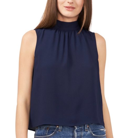 1.state Sleeveless Mock Neck Top - Peacoat Blue - L - Blouse