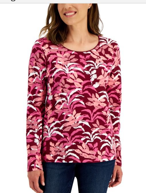 Karen Scott Women's Botanical-Print Top, Malbec red S