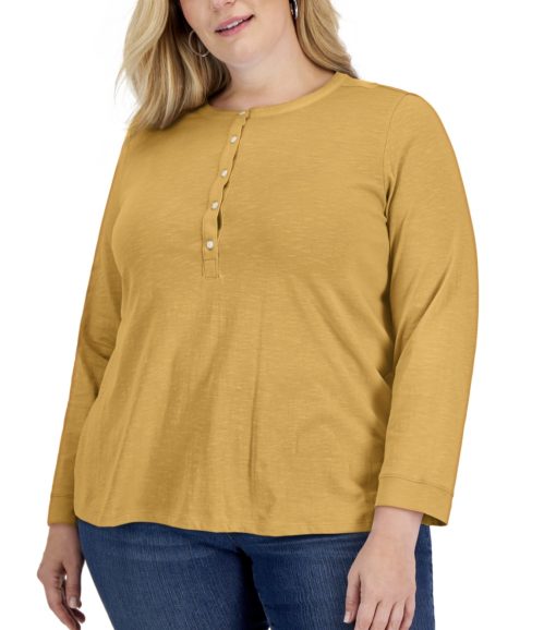 Style & Co Plus Size Henley Top, Honey Glaze 1X