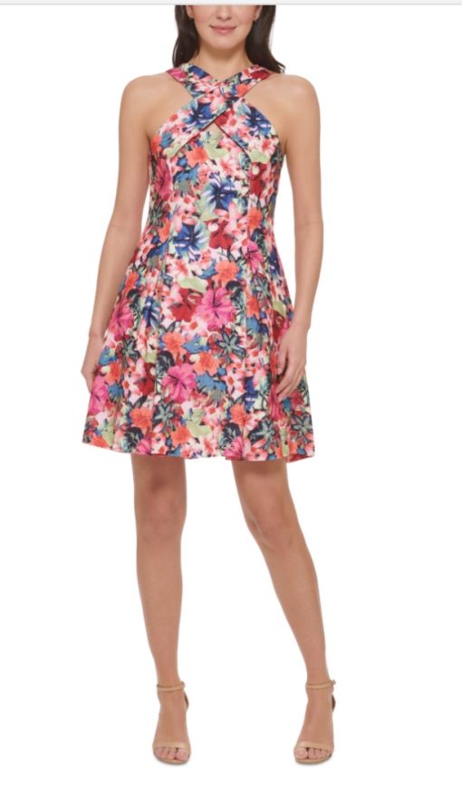 Vince Camuto Petite Crisscross Halter Floral Dress 6P