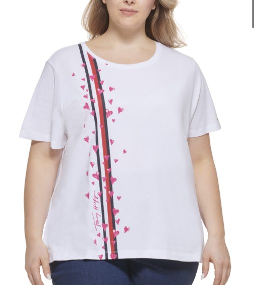 Tommy Hilfiger Plus Size Heart-Print T-Shirt IX withe