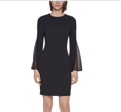 Calvin Klein Petite Split-Sleeve Sheath Dress black 8P